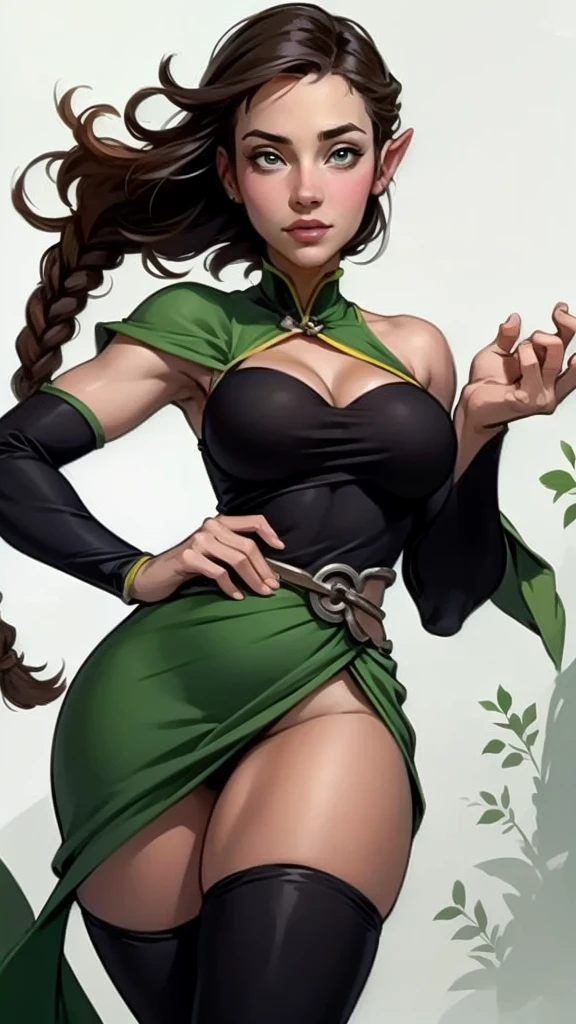 Smiling brunette woman in pe with long curly hair, most realistic and detailed image possible, dreamlike quality, fluid dynamics, animated, strong angle, strong pose, green eyes, subtle noises, soft lighting, sharp contour, confident feminine expression
