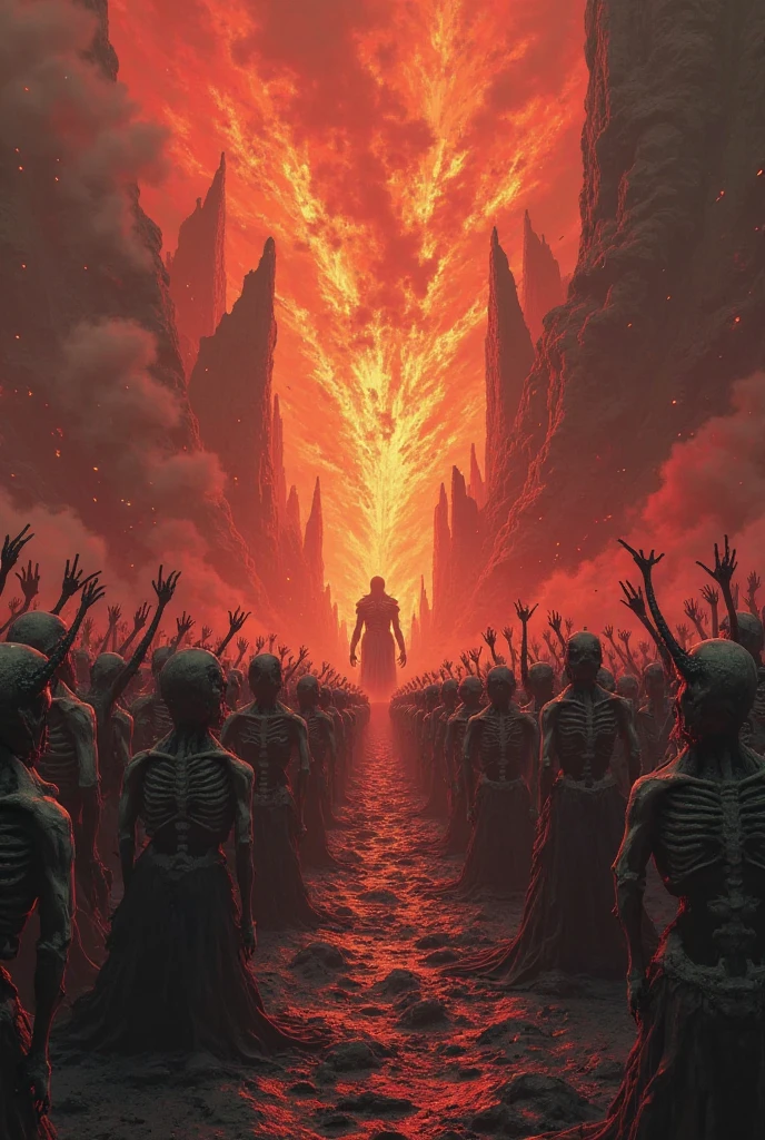 8k, UHD, HDR, intricate details, Photo,
a man talk to each other over a pile of corpses,The image depicts a group of superheroines with various powers and abilities, standing together in front of a fiery background, Appendix architecture made of skeletons., Fancy, intricate, elegant, Very detailed, centered, symmetry, chart, intricate, volumetric lighting, beautiful, masterpiece of rich deep colors, sharp focus, ultra detailed, In the style of Dan Mumford and Marc Simonetti, astroPhotografía