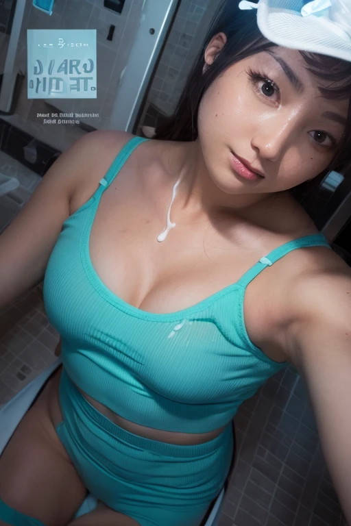 Japan people、Skinny athletic model、Flat Chest、Single Mother、50 years old、On the bed in the room at home、、Wearing a lab coat directly on the skin、Sweaty、Wet、Hairstyle:Tie it up at the back、Pleasant face、The whole body is visible、