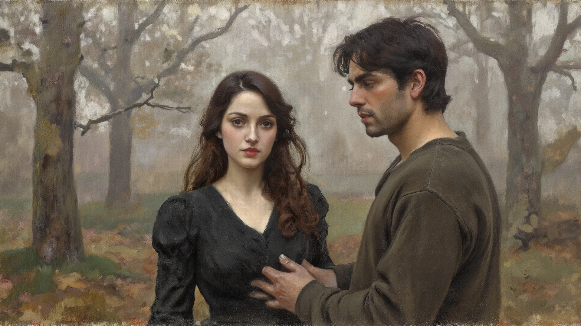 A sad beautiful young woman with a middle aged man