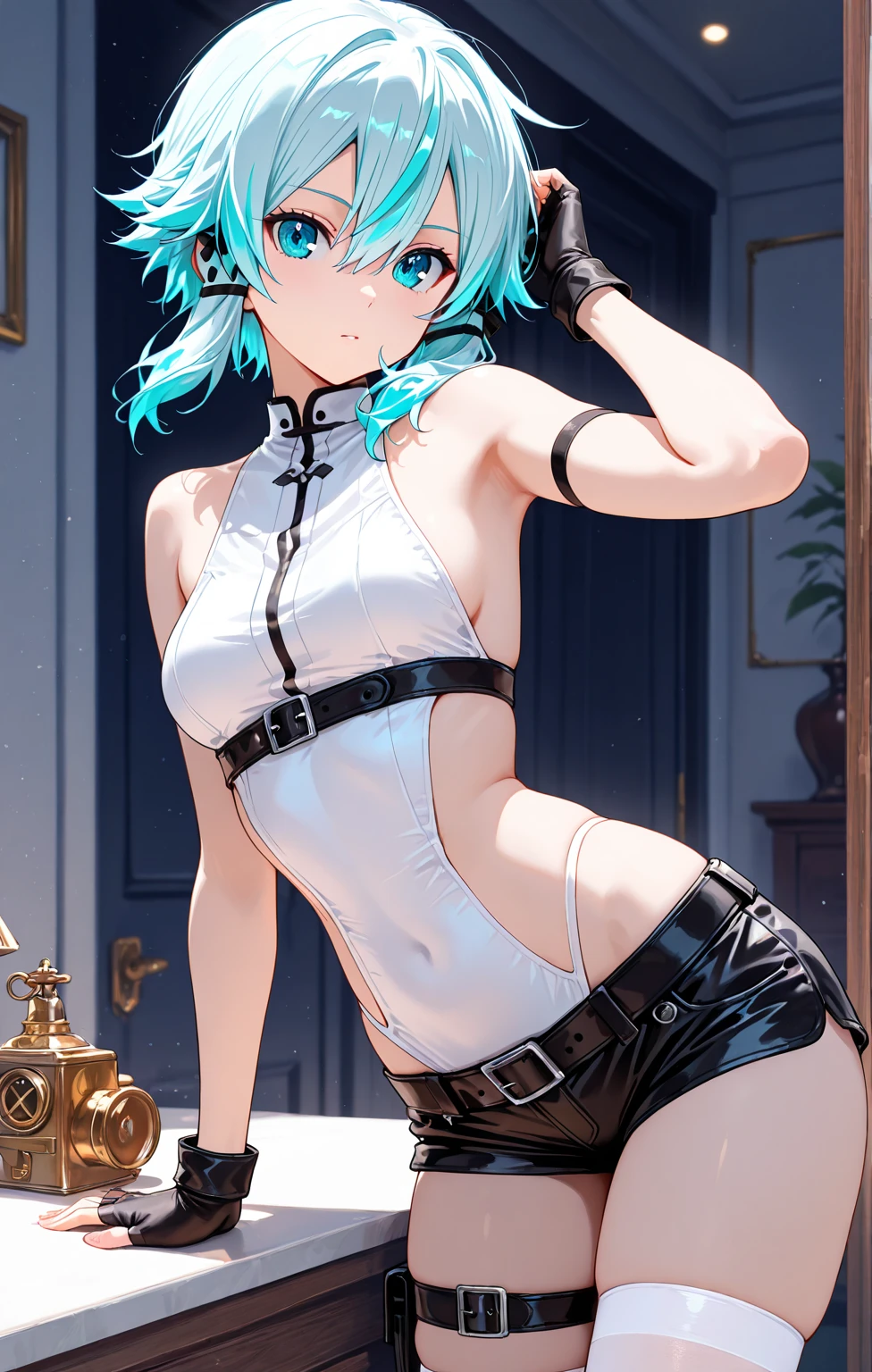 genshinnoelle, noelle, braid, flower, hair flower, hair ornament, short hair, silver hair, (green eyes:1.5),
BREAK red choker,bandaged arm, bandaged leg, bandages, bracelet, chest sarashi,cleavage, collarbone, fingerless gloves,
BREAK indoors, laboratory,
BREAK looking at viewer, (cowboy shot:1.5),hand on hip, angry, pov,
BREAK (masterpiece:1.2), best quality, high resolution, unity 8k wallpaper,NSFW ,(illustration:0.8), (beautiful detailed eyes:1.6), extremely detailed face, perfect lighting, extremely detailed CG, (perfect hands, perfect anatomy),