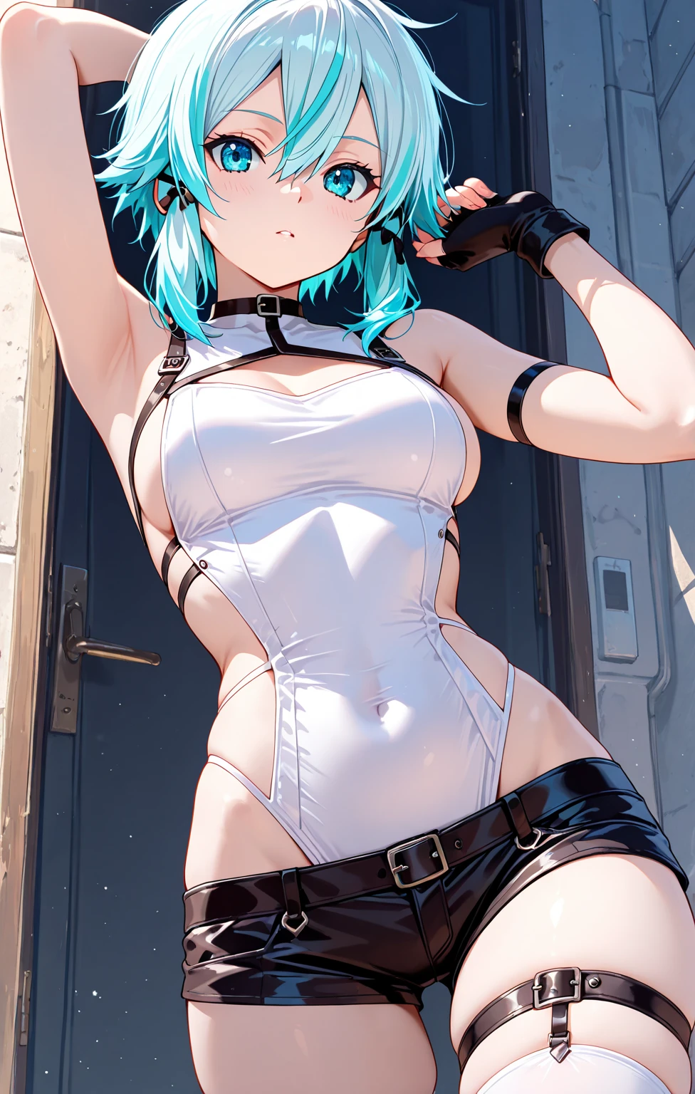 (quality)), ((masterpiece)), Recommended results、puffy nipples、(see through:1.5)、straighten your back、abdominal muscles、huge bust、angle to floor:1.2、low shooting angle、Hair loss on crotch，Hatsune Miku，Beautiful and beautiful:1.2), Ultra-detailed, looking at the audience, , blue short hair , (huge breasts:0.8), maid