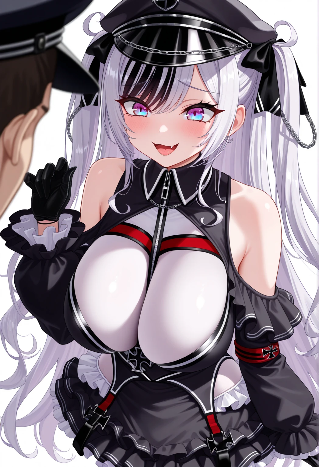 (((top-quality))),(((masterpiece))),(((detaileds))),(((high resolution))),(((Beautiful and Aesthetic Work: 1.5))),(Ultra High Resolution), (Ultra Detail),(((Detailed background)))8K, RAW photos, Best quality,32K,masterpiece,hyper HD,megami magazine,fine art,Sharp focus,Delicate and beautiful hair and eyes and face,realisticlying,saliva,saliva trail,(orgasm,evil,face focus:1.7),(water eye:1.5),((hotel room,on bed)),beautiful face,white blonde hair,((red eyes,blush, sweat, open mouth,ahegao,orgasm:1.4)), tears,Clear white skin,gigantic breasts,(Maid Costume),(Ultra Detail,paizuri :1.5),(Ultra Detail,1man,penis,cum_in_mouth, cum_on_tongue, facial, bukkake:1.3)