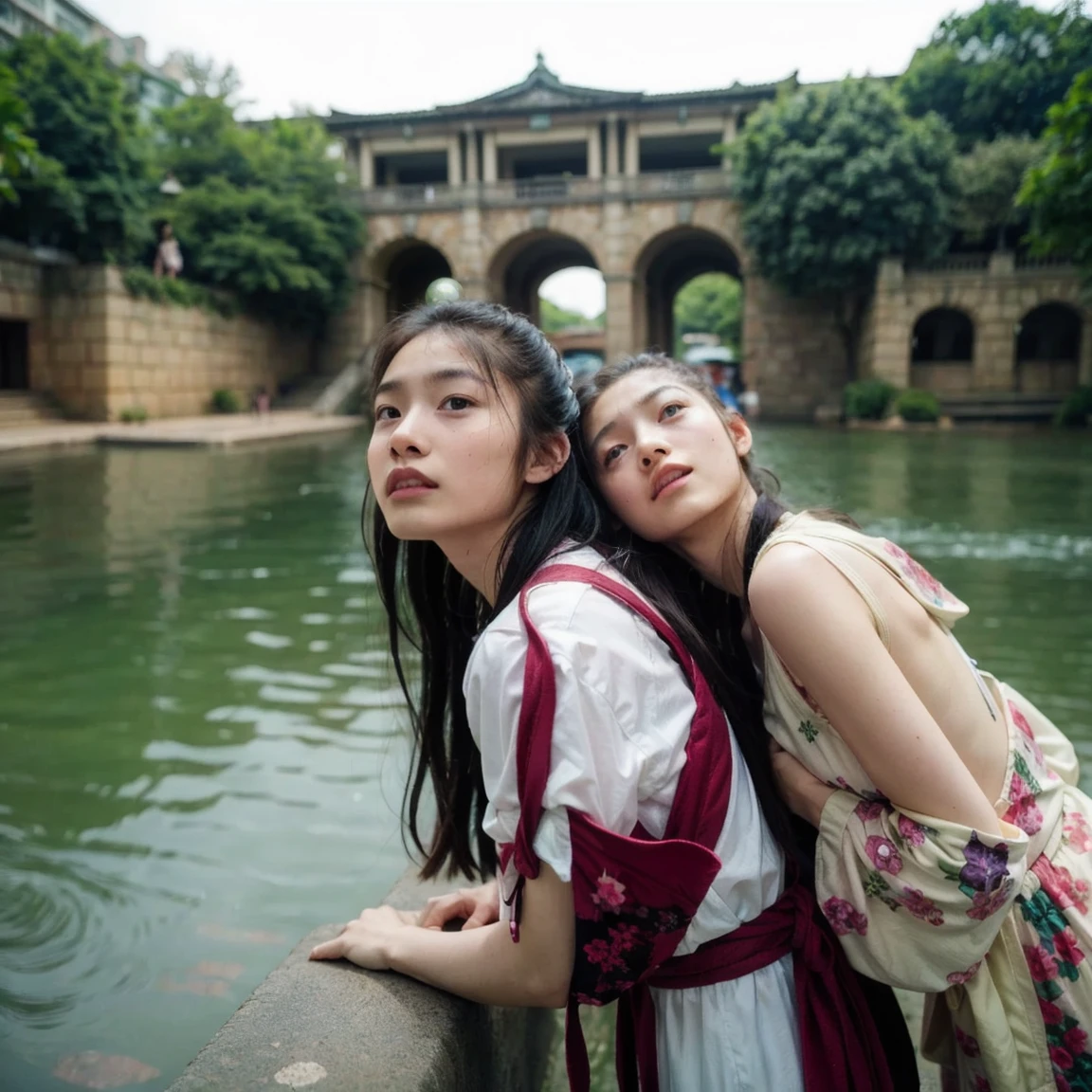 1girll，ultra - detailed，A high resolution，tmasterpiece，By_Style，bf_Holding_Hands，1 girl holding hands with the audience，Take a walk in the Forbidden City