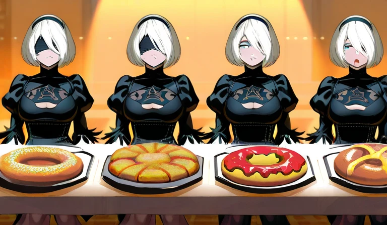 Your influencer character(sexy milf boobs) with long, blond hair sitting on a restaurant eating pizza. She is dressed in goth style. and has a lovely expression on her face. colourful and bright colouring.