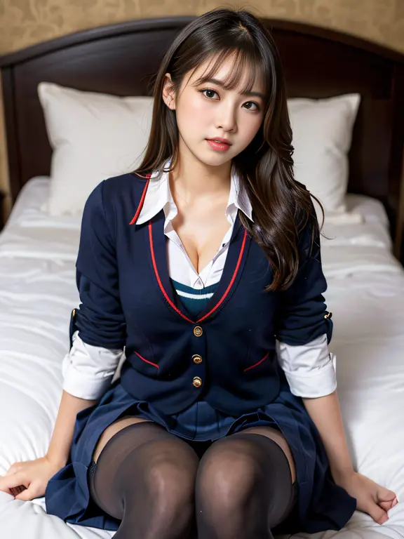 1girll、masterpiece, top-quality, 8K, absurderes, (The upper part of the body:1.4), beautiful a girl, A little juvenile face、Clean face, looking at the viewers, A smile, A hyper-realistic, hight resolution, a picture, film grains, chromatic abberation, foco nítido, nffsw, face lights, highestdetailed, ighly detailed, ultra-detailliert, finely detail, authentic skin, delicated facial features, detailed faces and eyes, Sharp pupils、Realistic pupils、(Korean、japanse、Chinese:0.4)、 full body Esbian、slightly tanned skin、Smaller chest、Japanese girls' high school uniform、Cute Blazer、White shirt、Plaid blue tie、Plaid miniskirt、White Socks、Sleeping on a plush sofa、Luxurious and large pillows、Cute appearance、Cutest Pose、Relaxed、、elegent、Soft golden light all over