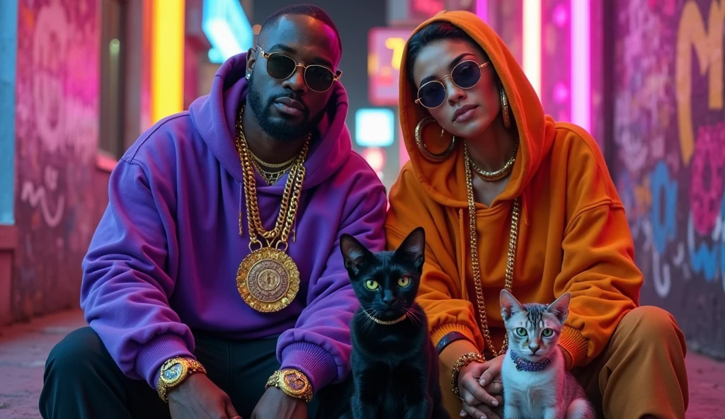 a cyber-cat smokes cuban  sigar ,wearring like a gagstar, and count money ,in the club