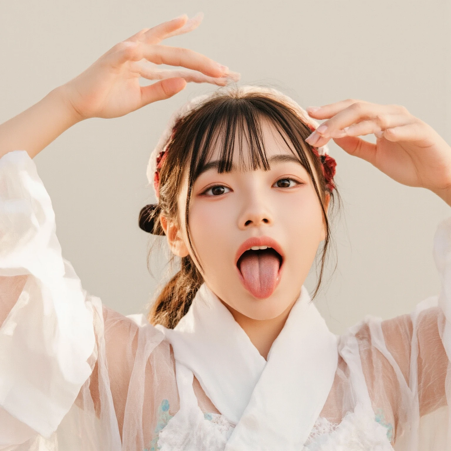 A woman vomits a large amount of that was in her mouth、Beauty、White formal wear、Edo Period、No exposure、Cup、Sticking out tongue、Ahegao、sperm