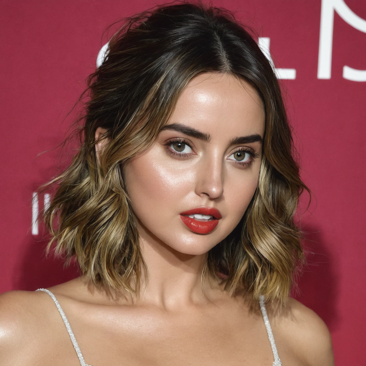 picture, best quality, 1girl<lora:CDE:1.0>, solo, breasts, looking at viewer, brown hair, dress, bare shoulders, jewelry, green eyes, upper body, earrings, parted lips, choker, hair bun, black dress, lips, makeup, single hair bun, realistic, red lips, 8k, hdr