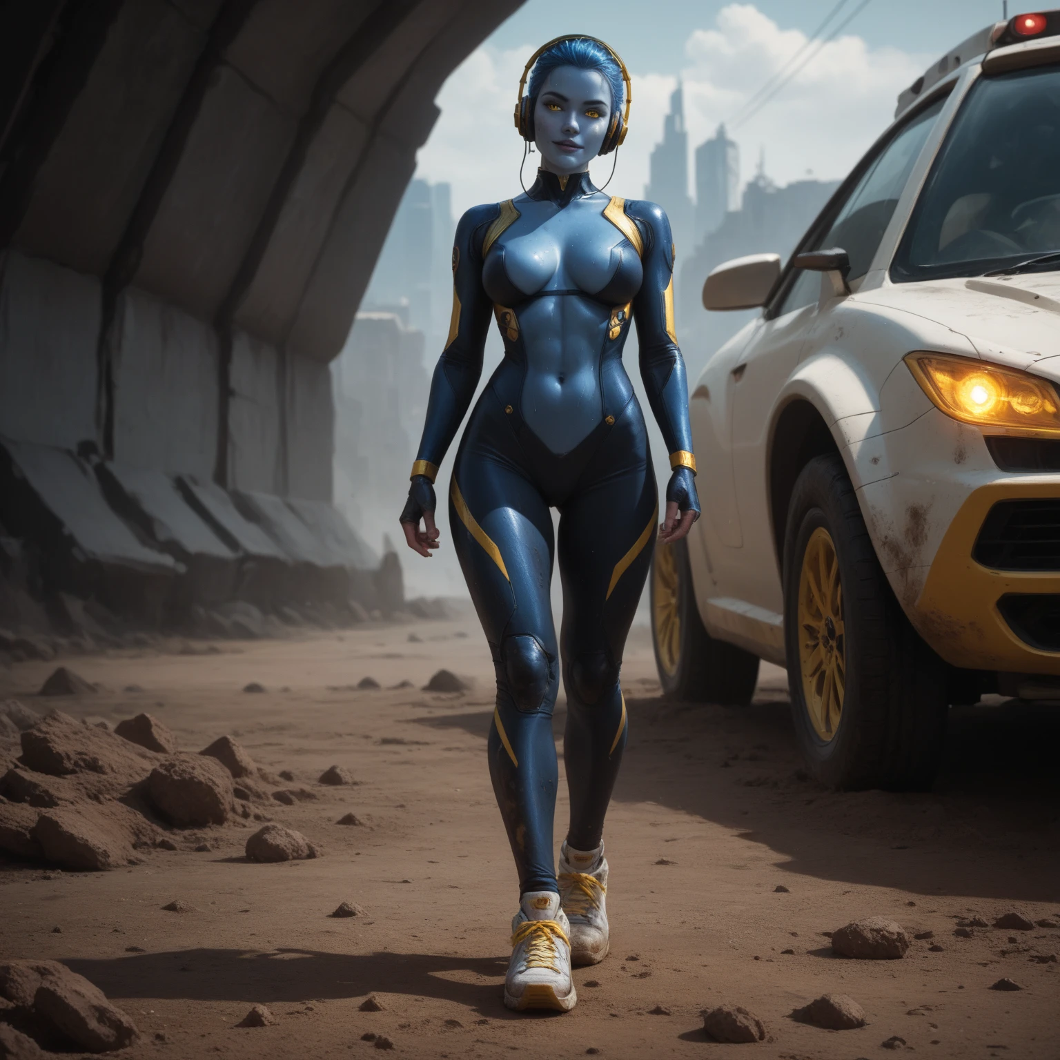 blue skin, twilek, running, happy, cute, fully clothed