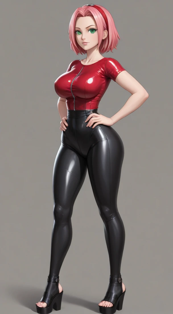 (full_body)、Woman、red_background、(big_breasts:1.5)、figure