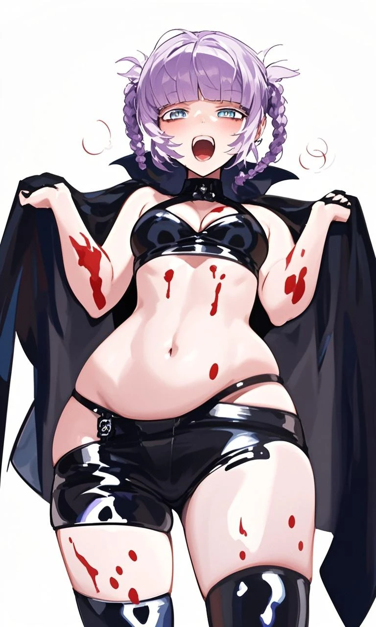 (best quality, masterpiece), (art by kipteitei), 1girl, pink hair, hair up, red eyes, succubus, black lingerie dress, horny, happy expression, teasing, chubby belly
