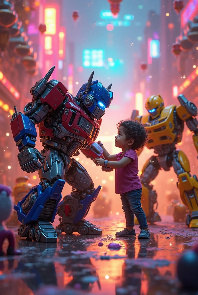 Optimus Prime and Spider Man Robot and boy, Hug robot and boy