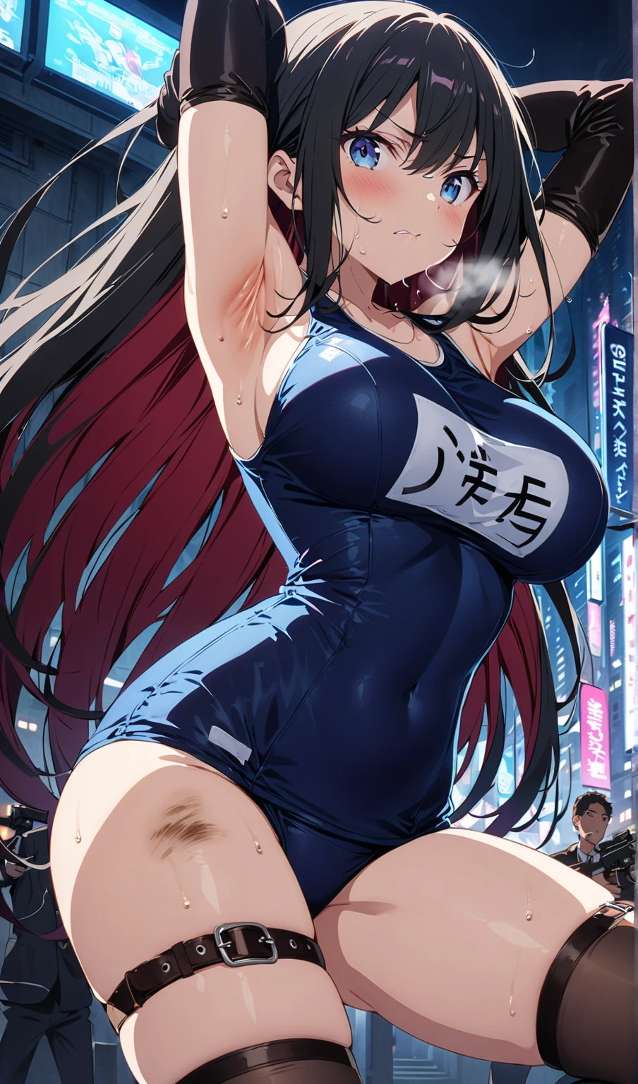 nsfw, large breasts, naked, nude, sea, Highway、 flooded、 running、 Building FIRE、 Heavy snowfall