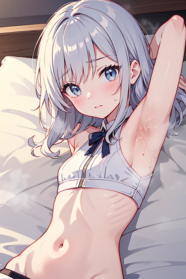 (best quality, masterpiece:1.2), ultra detailed, extremely detailed eyes and face, natural skin texture, detailed skin, natural lighting,
chibi, 1 girl, 12-years-old, (cute), silver hair, middle hair, straight hair, shiny hair,
flat chest,
sailor swimsuit, half undressed,
BREAK (orgasm face, closed eyes, aroused, open mouth, gasp, blush cheeks, saliva trail:1.2),
BREAK (vaginal penis), (a man), hetero, (lying on back:1.4), (lady spread legs:1.3), (intense Sex:1.4), (cum out:1.2),
bedroom, bed, from above,