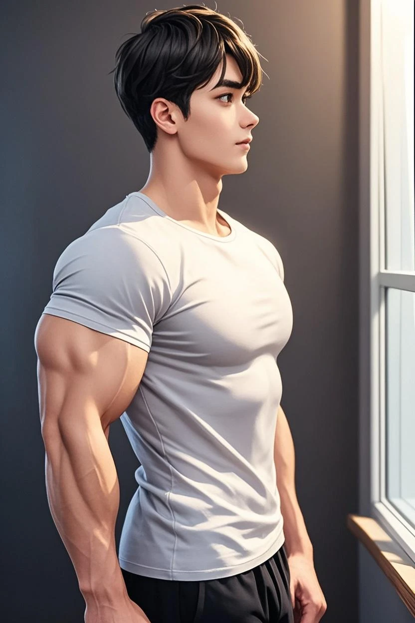 korea male male model, big muscles, handsome, cool, smoothly combed hair, pierced ears, wearing a t-shirt navy top, holding a lollipop, portraiture, modeling, dynamic pose, Japanese street, late at night, store lights trade, full half body shot,big muscle,crew cut,soft light dark academia,outfits,winter,seaside