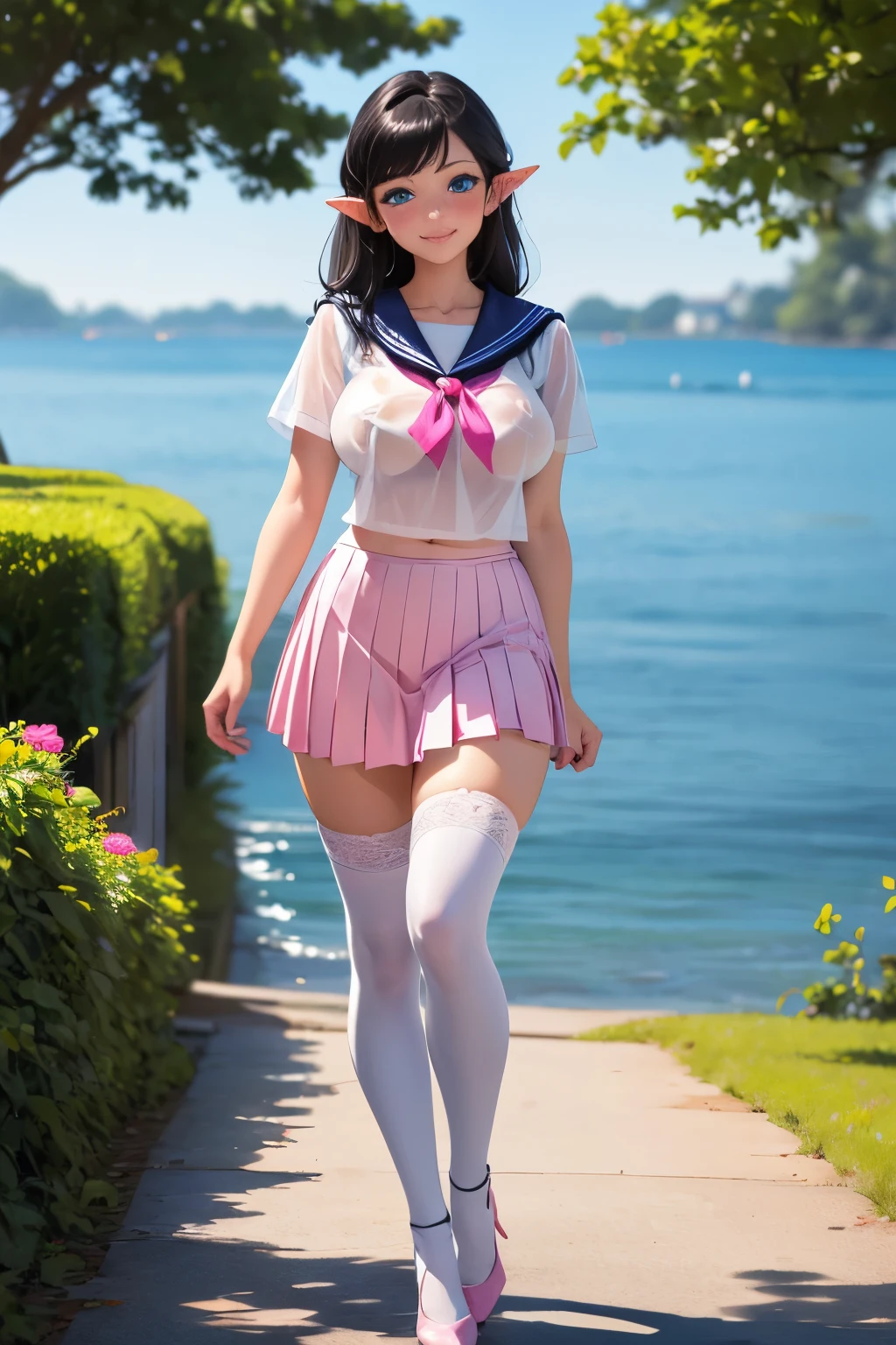 (8K、RAW Photos、Highest quality、masterpiece:1.2)、(Realistic、Realistic)、1 Girl、((Sailor Moon Costume:1.2、Thin legs、whole body、View from the front、smile、Looking into the camera、Hold your skirt with both hands and show me your silk panties))、cute