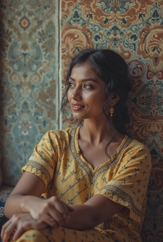 Clara sitting in a cafe, wearing kurta, depth of field, beautiful woman, smiling, hdr, 4k, 8k, realistic, bokeh, closeup portrait, sunny, side lighting, detailed