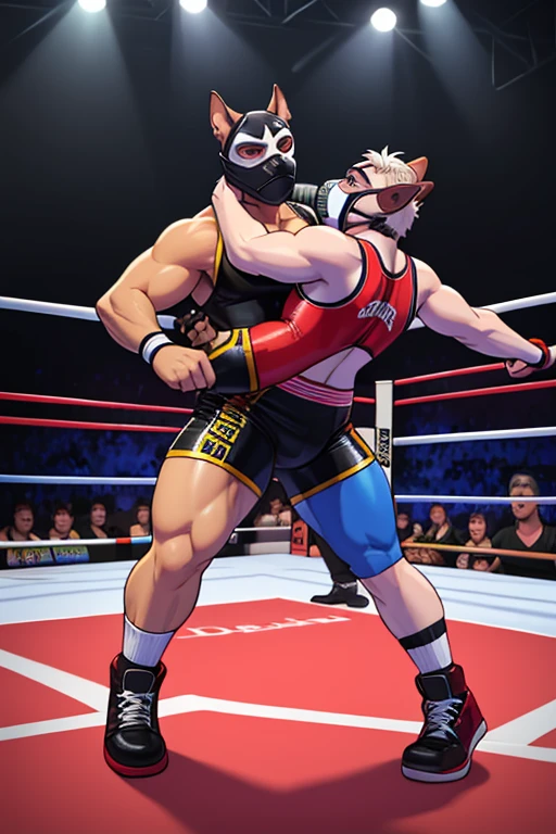 a detailed picture of a boxing match (one male anthros), slim body, slim features, in a boxing ring, Ross Tran, ruan jia, trending on artstation, from side