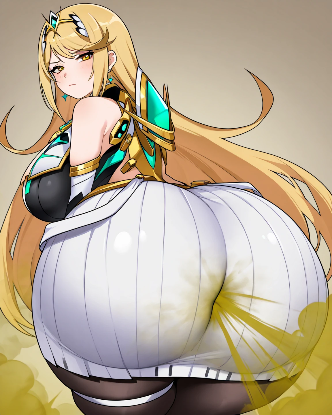 "assumi" from world of warcraft, juicy lips, busty, fat round ass, slut, yellow fishnet long gloves, yellow fishnet long stocking, yellow fishnet swimsuit, yellow choker, star earrings, smiling ahegao, sound effects, bed,