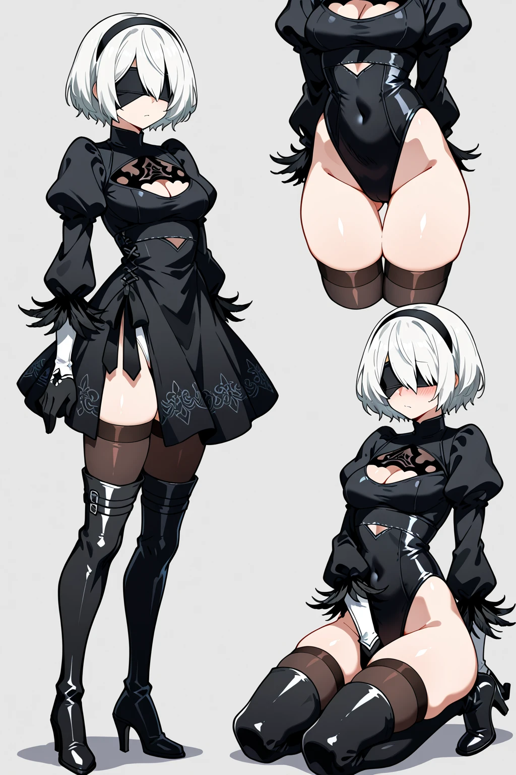 concept art, video game concept art, hentai game, anime, full body, best quality, masterpiece, maximum detail, high resolution, (((anime))), (((waifu))), (((hentai))), perfect anatomy, from the front, detailed background, High quality, incredible details, absurd res, full shot, ambient lighting, illuminated, female, (CharacterSheet:1), (multiple views, full body, upper body, reference sheet:1)

Character with the following traits:
Species(Succubus)
Age(300 years)
Gender(Female)
Occupation(Succubus executioner)
Height(176cm tall)
Hair(Short, straight, white)
Skin(Smooth, pale)
Face(Small nose, grim expression, red eyes)
Physical features(Black demonic wings, Black demonic tail, Black horns, Thick thighs, Big tits)
Outfit(Short leather skirt, Leather bra, Leather boots, Leather)
Personality(Cold, Sadistic, Violent, Evil, Perverted, Grim)