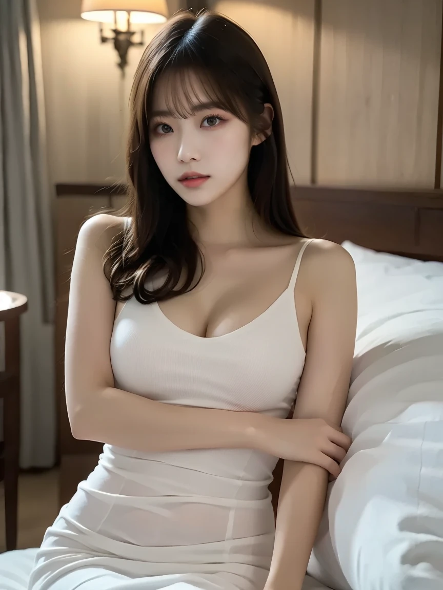 1 Girl,living room,Soft Light,Chinese Beauty,Tight Fit,White tube top dress,