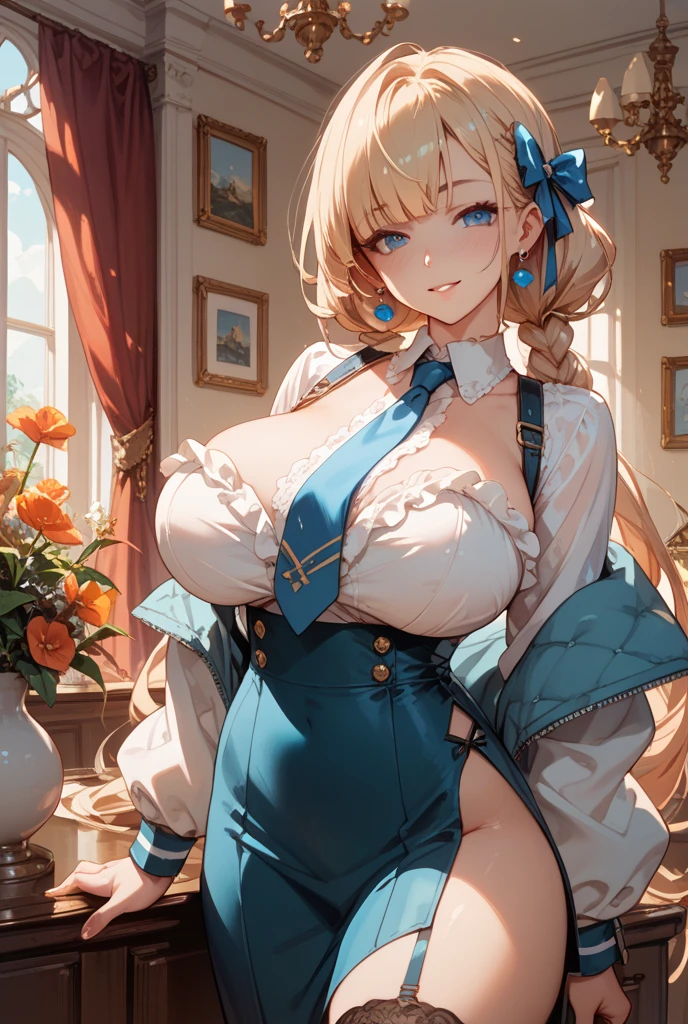(masterpiece, best quality:1.4), colorful, vibrant image, sharp focus, highly detailed, intricate, ultra detailed drawing, digital art, HDR, 8K,
Kitami Reika is standing with hands behind head and exposed armpits, armpits focus, medical room, summer afternoon complex blackground, near window with blue sky, (tricky glance:1.1), looking at viewer, (cowboy shot:1.05),
blonde hair, short hair, lipstick, makeup, black eyeshadow, smokey eyes, detailed hair, ultra detailed face, blue eyes, perfect eyes, perfect face, jewelry, cross earrings, blush,
black corset mini dress, skirt, bare shoulders, black thighhighs, undressing lab coat,
mature female, 40yo, curvy, (Large Breasts:1.1), cleavage,