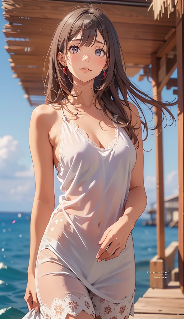 (Raw photo, Best Quality), (Realistic, Photorealsitic:1.3), masutepiece, Extremely delicate and beautiful, Soft light, (Brown
 hair, Shoulder-length straight hair swaying in the wind), Beautiful detailed girl, (Detailed fingers), extremely detailed eye and face, beautiful detailed nose, Beautiful detailed eyes, 1 girl, Japanese, Neat and clean beauty, Cute, young, dress shirts, Pants, (Half body:1.3), (out of bra big 
 breasts), Realistic face, Realistic body,out of bra busted brest