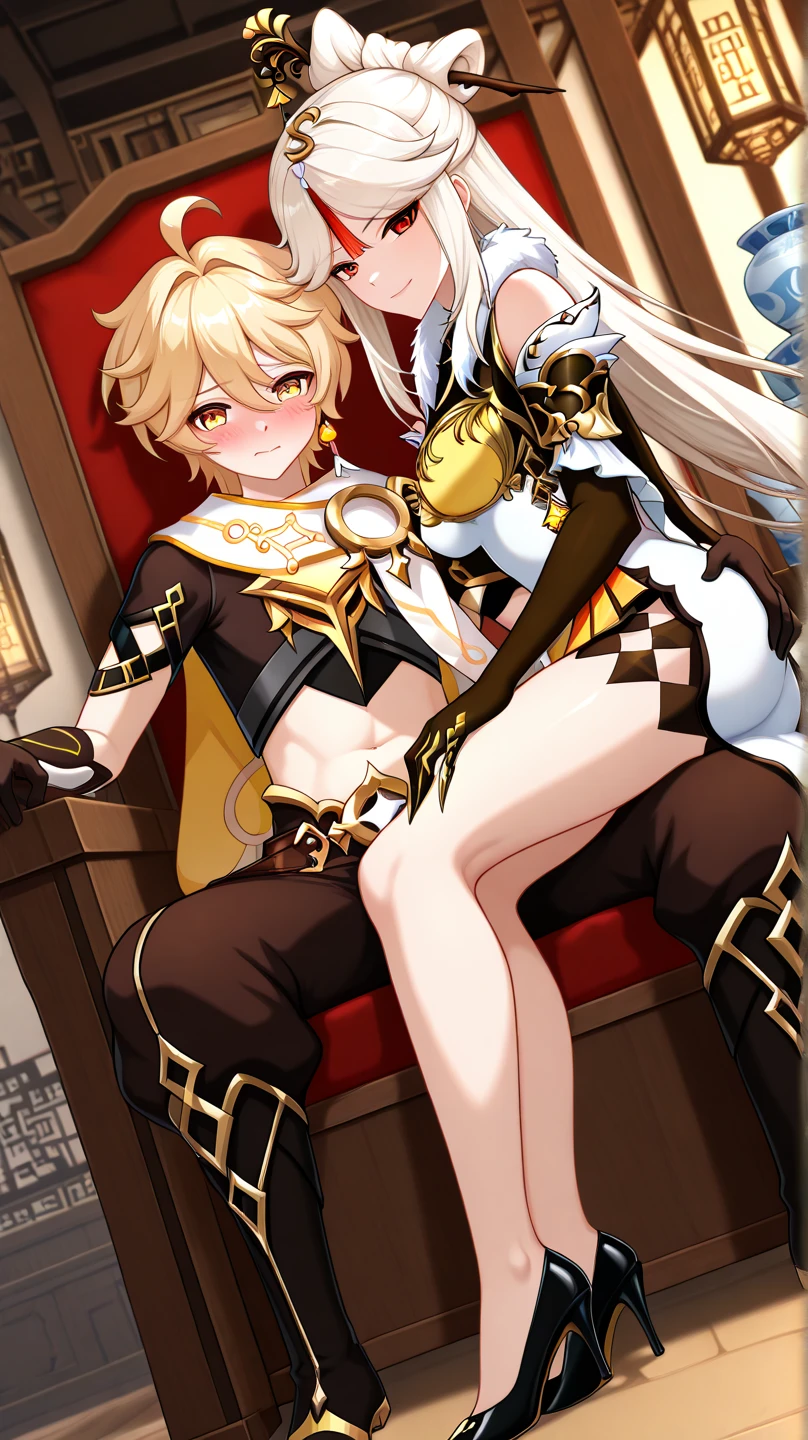 NSFW,Fate,One girl,Beast Nero,B3,A regretful face,Embarrassed,blush,Luxury Room,(Perfect hands),(Perfect Anatomy),(masterpiece),(highest quality),Sitting upright