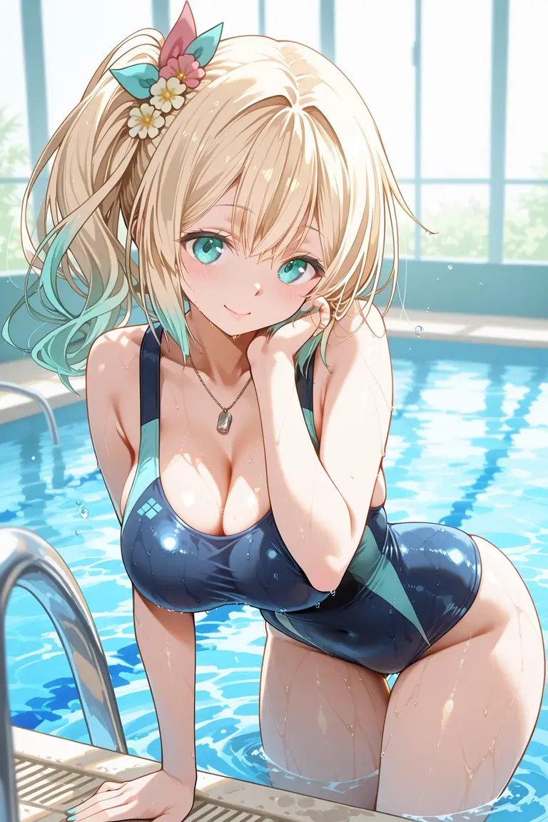 best-quality, master masterpiece, Incredibly beautiful, very delicate 8k wallpaper, Transcendently Beautiful Girl, gal, dark-skinned, (Blonde Hair Pink Gradient Hair), Side pony, BREAK, Open your mouth and laugh, long eyelashes, makeup, Close eyes, (Constriction, big boobs, large buttocks), BREAK, summer, BEATCH, (bikini), Water Reflection, (floating water drop), (blurry foreground), (blue sky), lens flare, (water splash), sunshine,