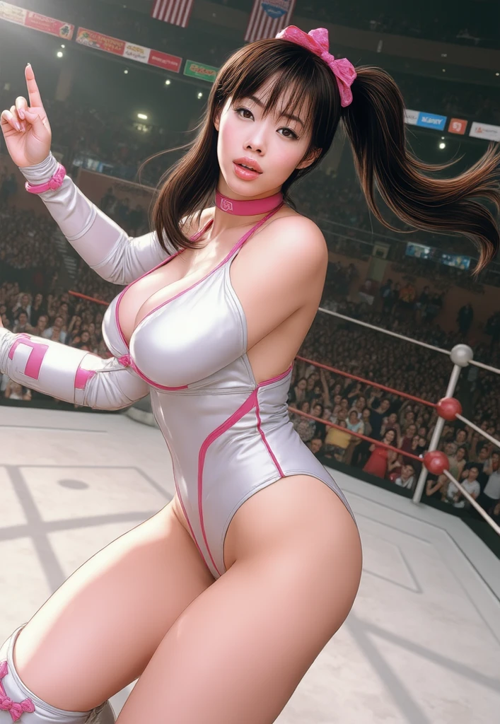 woman:1 person, ((Highly detailed skin), Beautiful realistic face, White skin, Pointed Chest, Erect nipples, Perfect Anatomy, Realistic eyes, Natural Eyes, Brown Eyes, Accurate eye focus, Accurate limbs), (Hyper Realist, Ultra-realistic, 4k, Attention to detail, Ultra-high resolution, highest quality, masterpiece, Presence, dynamic, bold, Sharpness), (Thinning hair:2), (Soft Hair:2), (Straight hair:1.5), Long, slicked bangs, Very light coppery amber hair, Hair on one eye, Twin tail hair, (Female gymnast, Detailed costume, Wearing a long sleeve leotard:1.5), Shiny long sleeve leotard, Gold long sleeve leotard, SilverLong Sleeve Leotard, Metallic colors long sleeve leotard, Racing long sleeve leotard, Gymnastics Long Sleeve Leotard, High leg long sleeve leotard, Long sleeve leotard with crystals, ({Pink| Gold| silver| Wine Red| Navy| Purple color| Metallic colors|}Long sleeve leotard colors), Big Breasts:1.2, Tall, Long, slender limbs, Crouch down, M-shaped split, (Squat:1.2), Squat with your legs wide apart, Spread your legs, The long-sleeved leotard is digging into her butt, barefoot, Looking into the camera, smile, (Gymnastics Venue:1.3), Nikon, Canon,