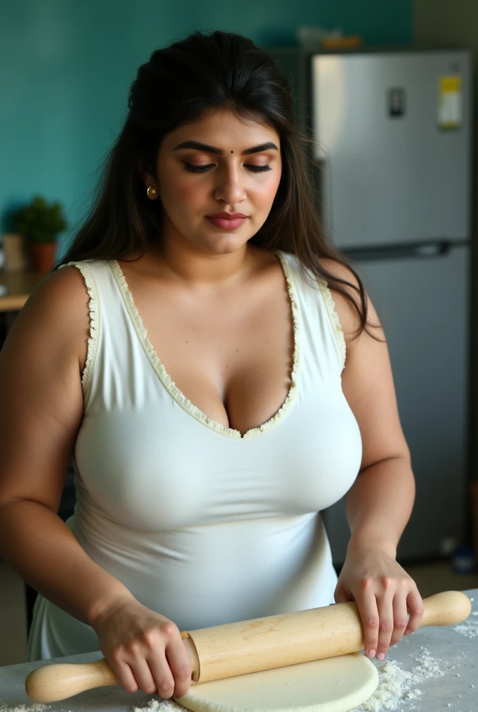 Beautiful cute thicc Egyptian mom in kitchen