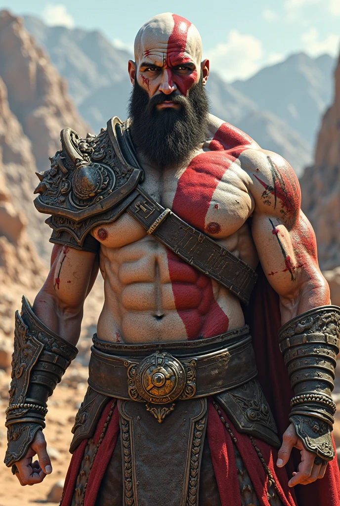 Create a realistic image of krato god of war just the roto 5, 8k."
