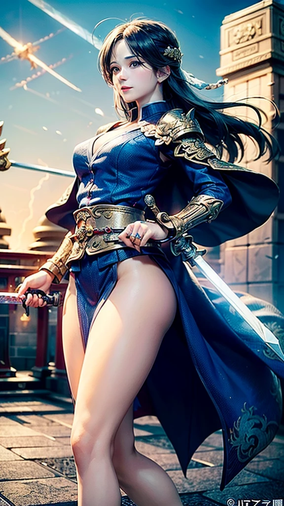 a close up of a woman in a blue outfit holding a sword, extremely detailed artgerm, full body xianxia, ashe, ig model | artgerm, g liulian art style, inspired by Leng Mei, knights of zodiac girl, artgerm on artstation pixiv, kda, best anime 4k konachan wallpaper
