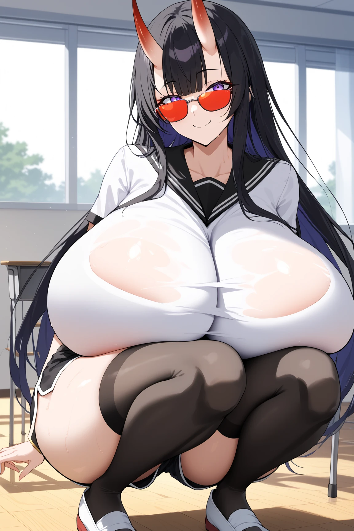 1girl,chitandaeru,
long hair, black hair, purple eyes,
solo,restrained,binding,gigantic breasts,slim legs,bondage,(cleavage:1.2),highleg leotard,latex clothes,impossible clothes,pussy cutout,vaginal object insertion,clothing aside,vibrator,happy,smile,open mouth,saliva,
masterpiece, best quality, ultra detailed, highres,4k,(ultra-detailed:1.4) (illustration:0.5), (ray tracing,:0.8),(anime colored:0.7),(ai-generated:0.5), (anime screencap:1.2),rating:explicit
