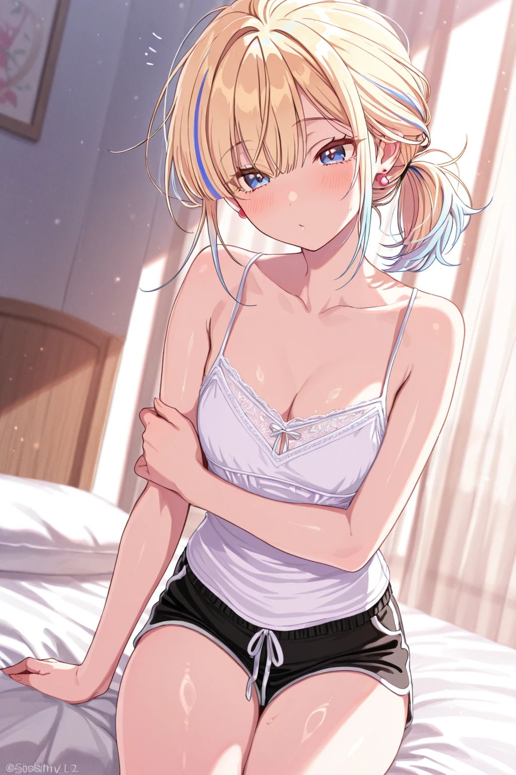 1girl, (solo:1.2),her thin pubic hair, (cowboy shot:1.2), (Beautiful and detailed eyes description), (Beautiful and detailed face), Perfect female body, neat figure, slender waist, (young girl), (20 years old), long hair, platinum blonde hair, very big eyes, blue eyes, (medium breasts:1.4), blush, shy, watery lips, nurse, (transparent blue nurse dress), unbuttoned, (white gloves:1.2), (black pantyhose), low heels, school nurse, hospital bed, window, white blue curtains, sunlight, squatting:0.4, (best quality), (ultra detailed), (masterpiece), (highres), (original), (extremely detailed CG unity 8K wallpaper), (NSFW 1.1), full body, beautiful face, shiny skin, thin, nice companion, delicate body, thin legs, naked apron, ((crawl on all fours:0.9)), beautiful back, butt,little turn around, (A picture from a very little forward:0.7), bend the body, the skirt is floating in the wind:1.4, light pink panties, thin Pubic hair ,highest quality, high resolution, Real World, Natural light, perfect Natural Light,Realistic, (cute, perfect clothes,  cute: 1.3) ,narrow waist,(with sparkling eyes and a contagious smile), open mouth, looking at viewer,
