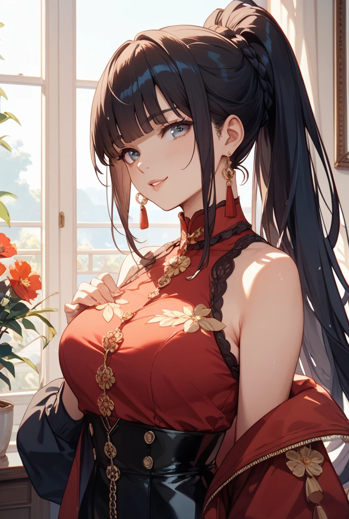 whole body,(random active pose),1 girl,(highly detailed skin),(winding),(small),beautiful胸,(big breasts),white skin,pointed chest,erect nipples,(fantasy art,best image quality,hyperrealist portrait,(8k),surreal,最high quality, high quality, High resolution, high quality texture,high definition,beautiful,Detailed,Highly detailed CG,Detailedテクスチャー,realistic expression of face,masterpiece,presence,dynamic,bold),ponytail,(super thin hair),(super soft hair),(ultra straight hair:1.5),long flowing bangs,Extra bright coppery amber hair,hair above one eye,dressed