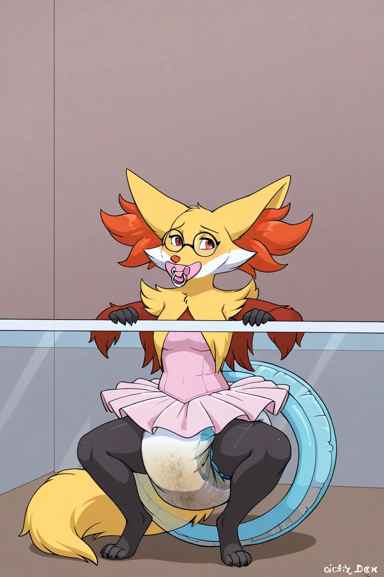 Nervous smiling, uploaded the e621, beautiful and detailed, woman (((female))) ((anthro)) Fox, (Averi, Fox girl), cinematic lighting, Fox, (anthro, fluffy fur), 1girl, anthro fox girl, body fur, curvy, sexy, nice, cute, hot, comfortable anime-style cartoon-style, digital drawing, SFW, green eyes, flat chest, sassy, sassy hips, smug, fangs, pulling a lever, big lever, speech bubble, open mouth, struggling, flying sweat, sweat flying, cartoony sweat effect, lever on the ground, nervous expression