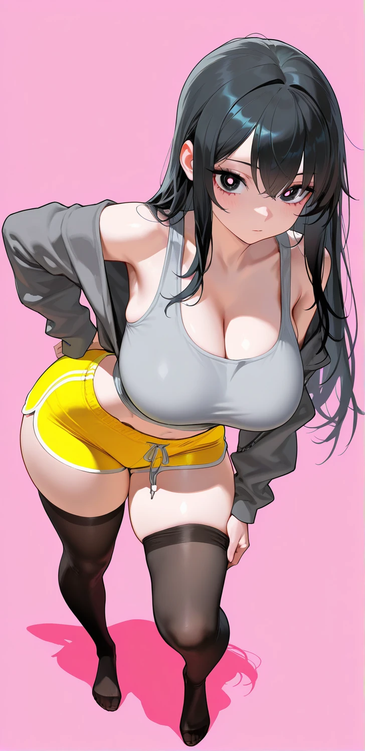 1girl with long black hair, big breasts, green eyes, smiling, black bra, black skirt, paint on skin, street art on background, sit on plastic chair, skirt get up, no panties, show pussy, hairy pubes