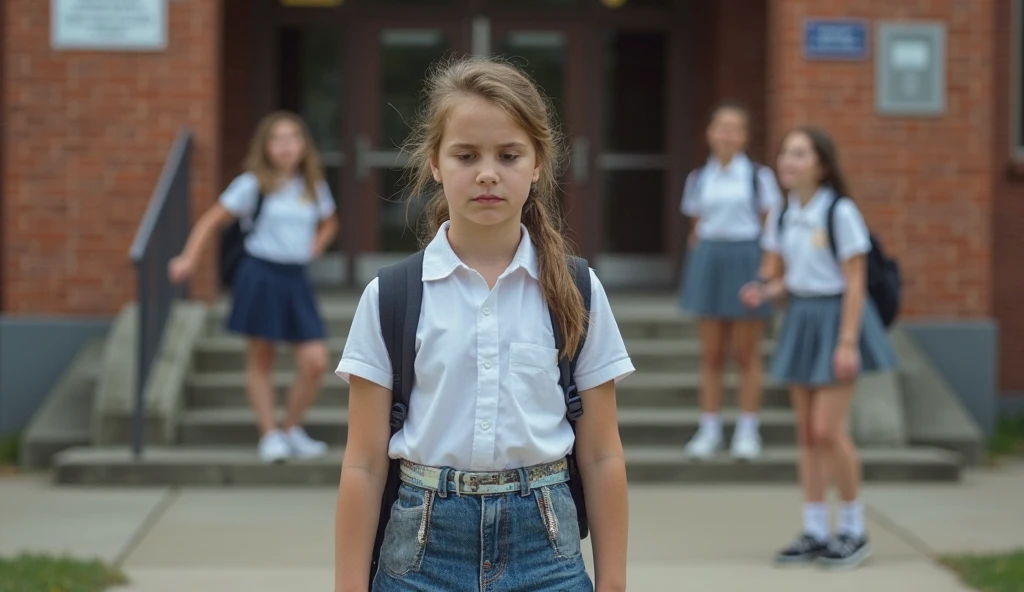 a person desperate to go to the bathroom at school, and she can't use the bathroom because she's embarrassed
