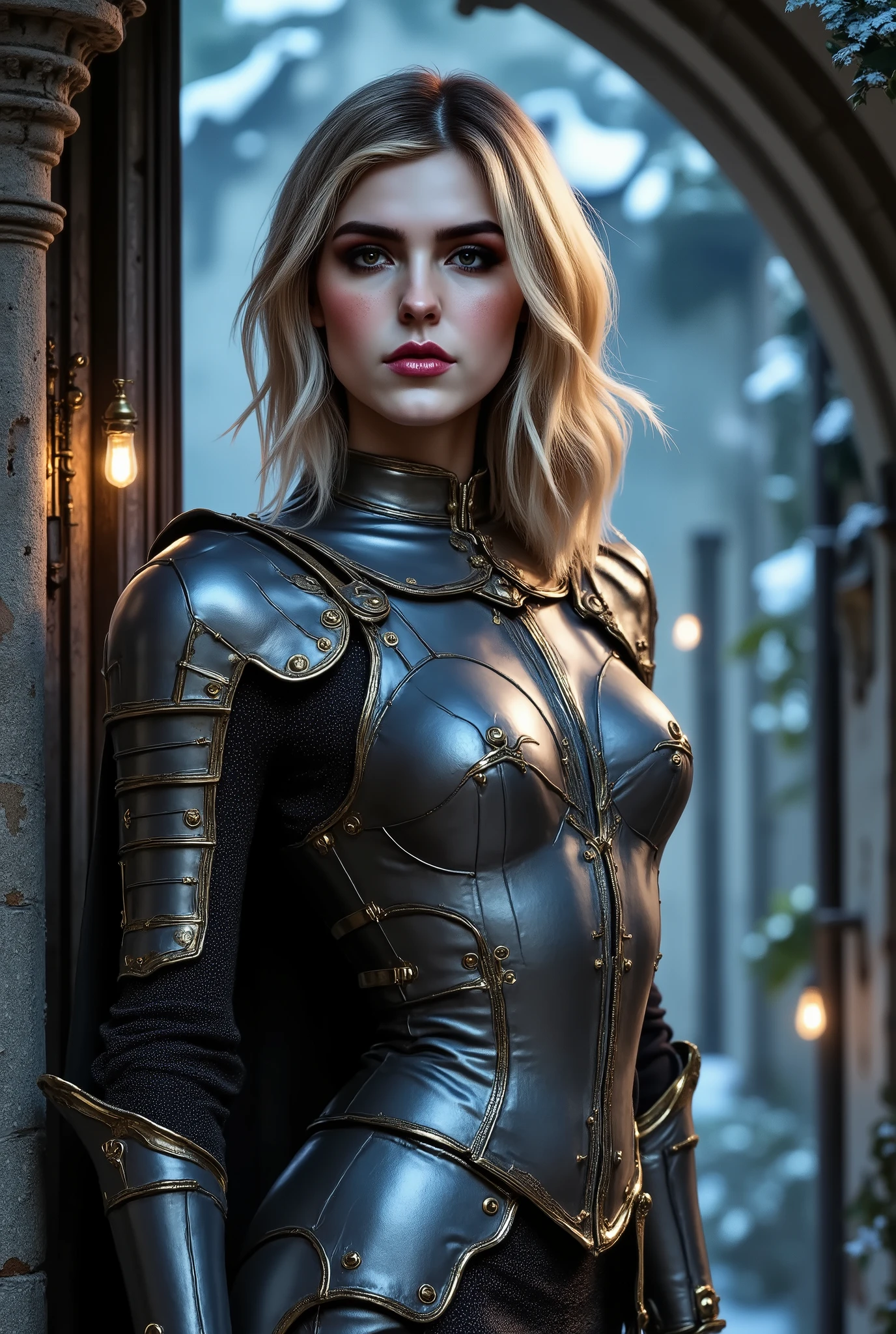 masterpiece, best quality, 1woman, solo, fantasy art, female paladin, beautiful, portrait, short blonde hair, light silver armor, looking at viewer, 