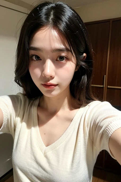 un primer plano de una persona con una camisa negra y una pared de ladrillos, ulzzang, joven y adorable rostro coreano, pale korean adorable face, Young cute pale asian face, south east asian con cara redonda, rasgos de la cara coreana, con cara redonda, hermosa mujer surcoreana, con labios muy finos, maquillaje popular de corea del sur, ella tiene una cara linda, maquillaje coreano popular