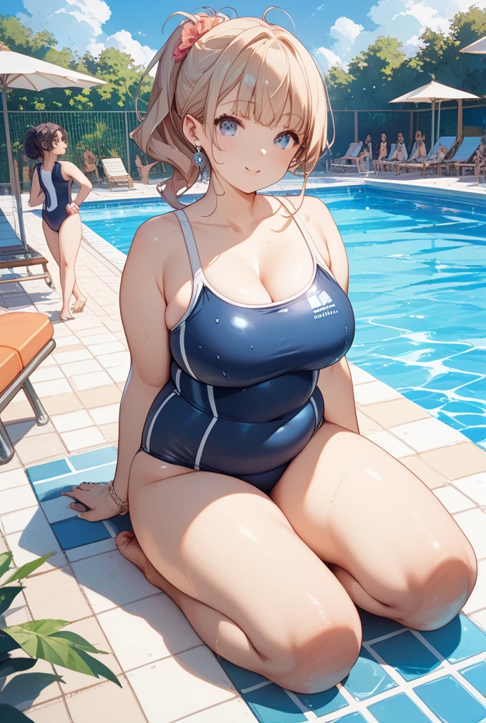 ((A plump and squishy lady:1.3)),((surprise!!:1.3)),(((For womenレースパンティー,((open crotch pantie)),transparent,Erotic lingerie,Big size,Open crotch underwear))),Highest quality、High resolution、Detailed Background、(Beautiful face in every detail:1.4)、Anatomically correct、(Detailed facial expressions)、(fine grain:1.2)、 beauty、cuteカラーの髪色、Braided Ponytail、Braided bob cut、Braided twin tails、Navy School Swimsuit、(Flat Chest)、Perfect body line、Thick thighs、Please show me your whole body、 (Wearing a pink school swimsuit(((3 people)))Beautiful ladies having fun in the school pool:1.5)、 Big smile、Laughing with your mouth open、My whole body is wet、My hair is wet too、Fun atmosphere、Embrace each other、cute仕草、cute,,(((ベルトとストラップ付きのFor women下着セット,Metal Chain,Sexy Lingerie,4 Piece Set,Porn Wear,Nightclub Temptation,For women))),(The pussy line appears),