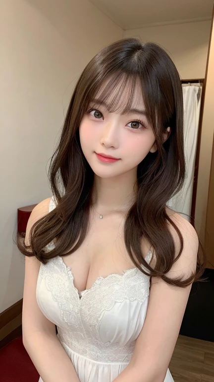Realistic:1.2,masterpiece,Highest quality，98k,((One Woman)),20-year-old,Japanese women、Tight waist,Perfect Anatomy, Brown Hair, Wavy Hair,Random Hairstyles,Big beautiful breasts,((Fully detailed face and eyes:1.2))((Cute Face:1.2))，Random Pause，smile、summer、Full Body Shot,Natural Face、Eating sushi at a sushi restaurant