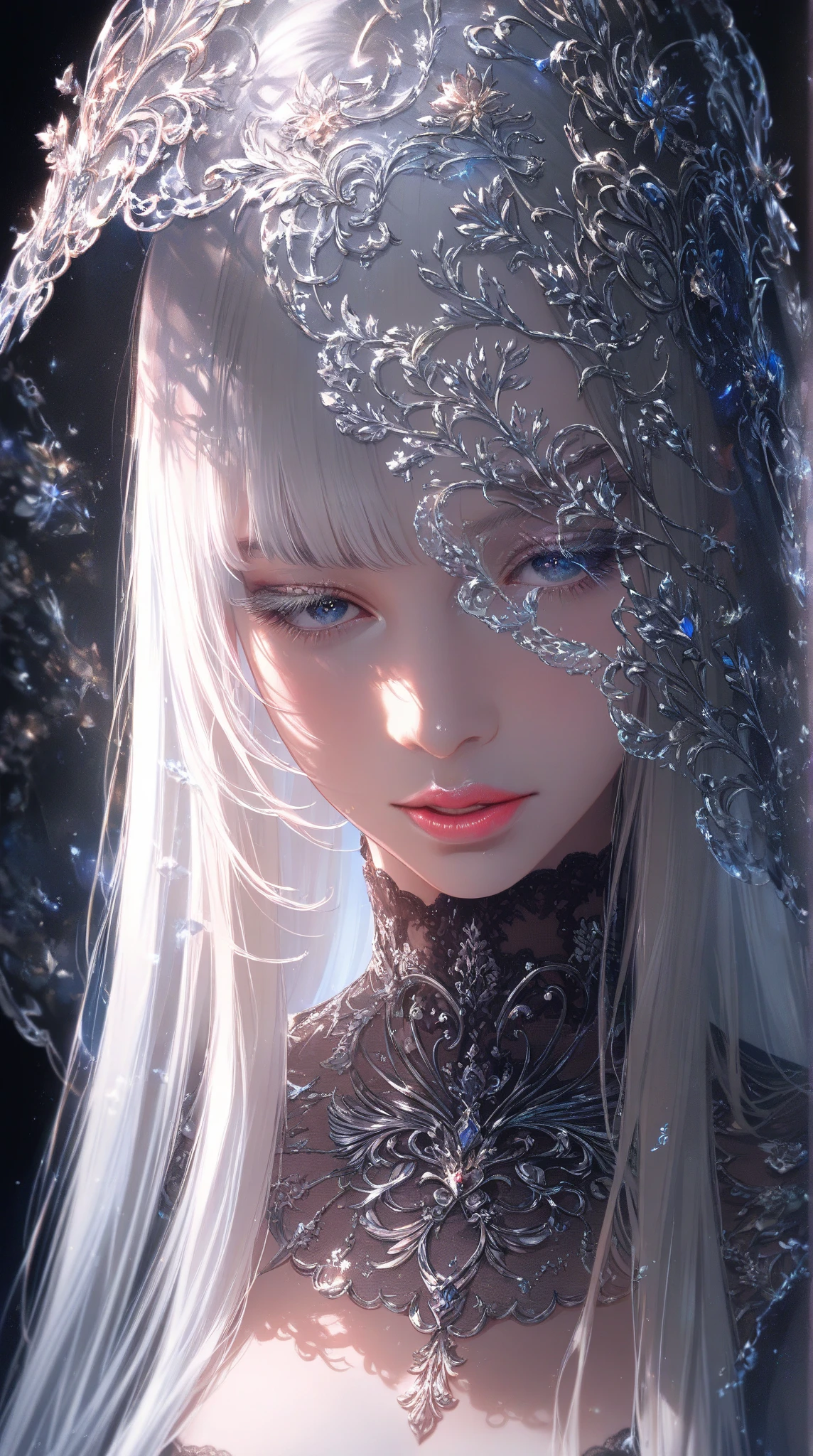 ((masterpiece)), ((Highest quality)), ((High resolution)), ((Detailed Background)), ((Highly detailed CG Unity 8k wallpaper)), alone, shiona, Silver Hair, Long Hair, blue eyes, Hair bundle, Cowboy Shot, Nude 1.5、Cover your chest with your hands、