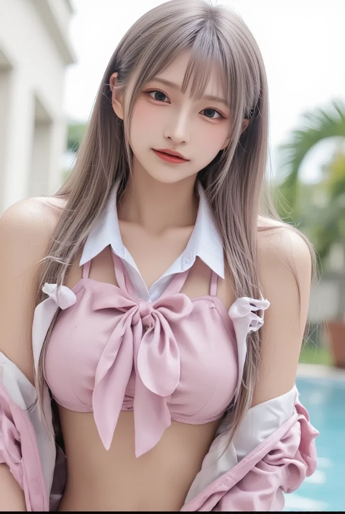 (((classroom))),(((Change clothes in the changing room:1.3))),(((clothes on hangers:1.3))),(((Wet and see-through chemise:1.3))),(((Red underwear:1.3))),(((Pleated skirt that exposes skin))),()(Dark red bow tie:1.3),Cute Face,(Aqua blue hair,Floral knit headband,Half Up、Floral braided space buns,Voluminous fishtail braid,Twisted pan,),(The bangs are see-through),hairpin,hair ornaments,Blushing、Pointed red mouth、Perfect round face,iris,(Perfect body curves),Big Breasts.Wet Hair、Wet clothes、Wet Skin、Professional Lighting,Cinematic Light,(Tabletop,highest quality,Ultra-high resolution output images,) ,(8K quality,),(Picture Mode Ultra HD,)