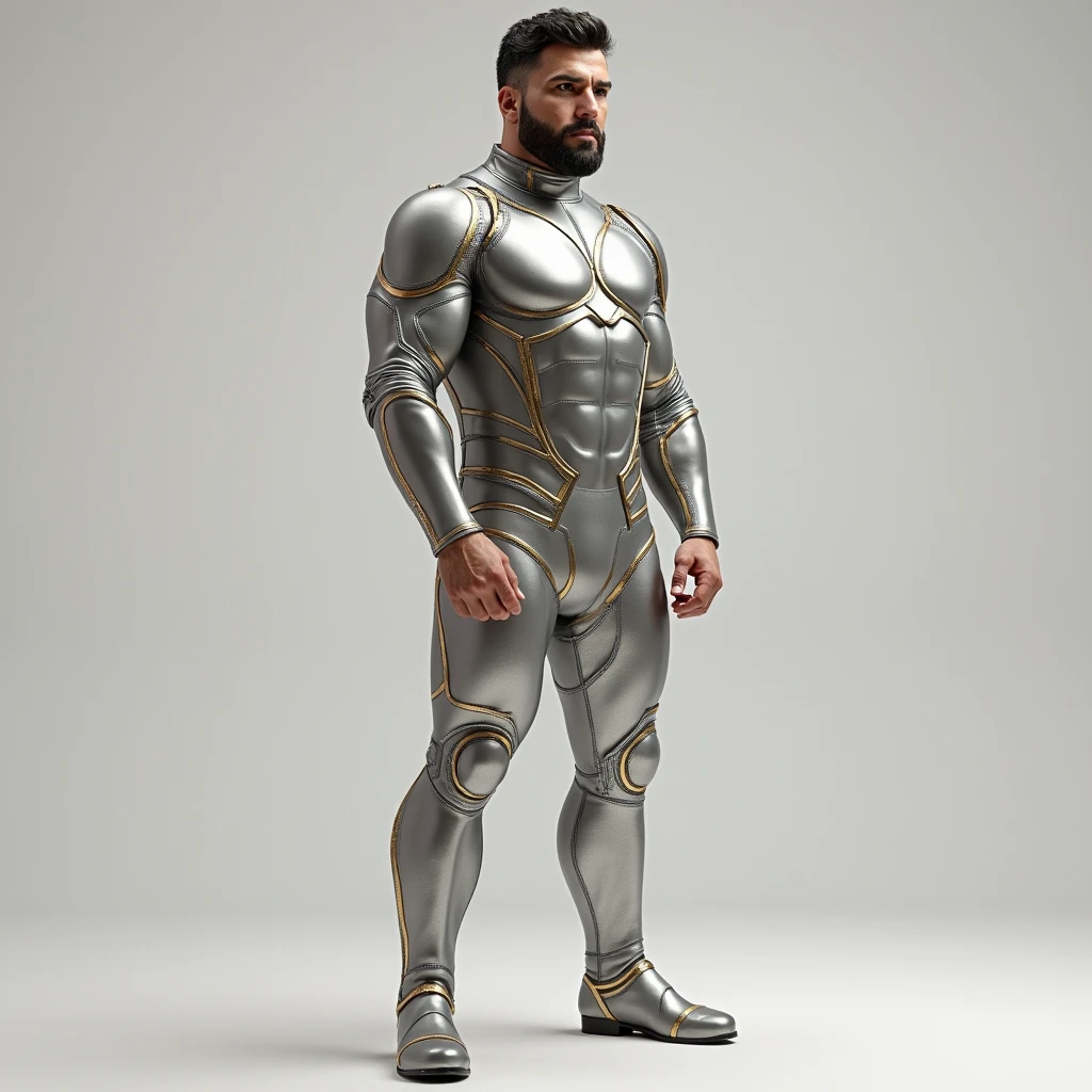 score_9, score_8_up, score_7_up, solo, male focus, mature male, mkkan0, cybernetic eye, mutton chops, h4rness, charming, full body shot, fully naked only wearing black socks, hairy chewt
