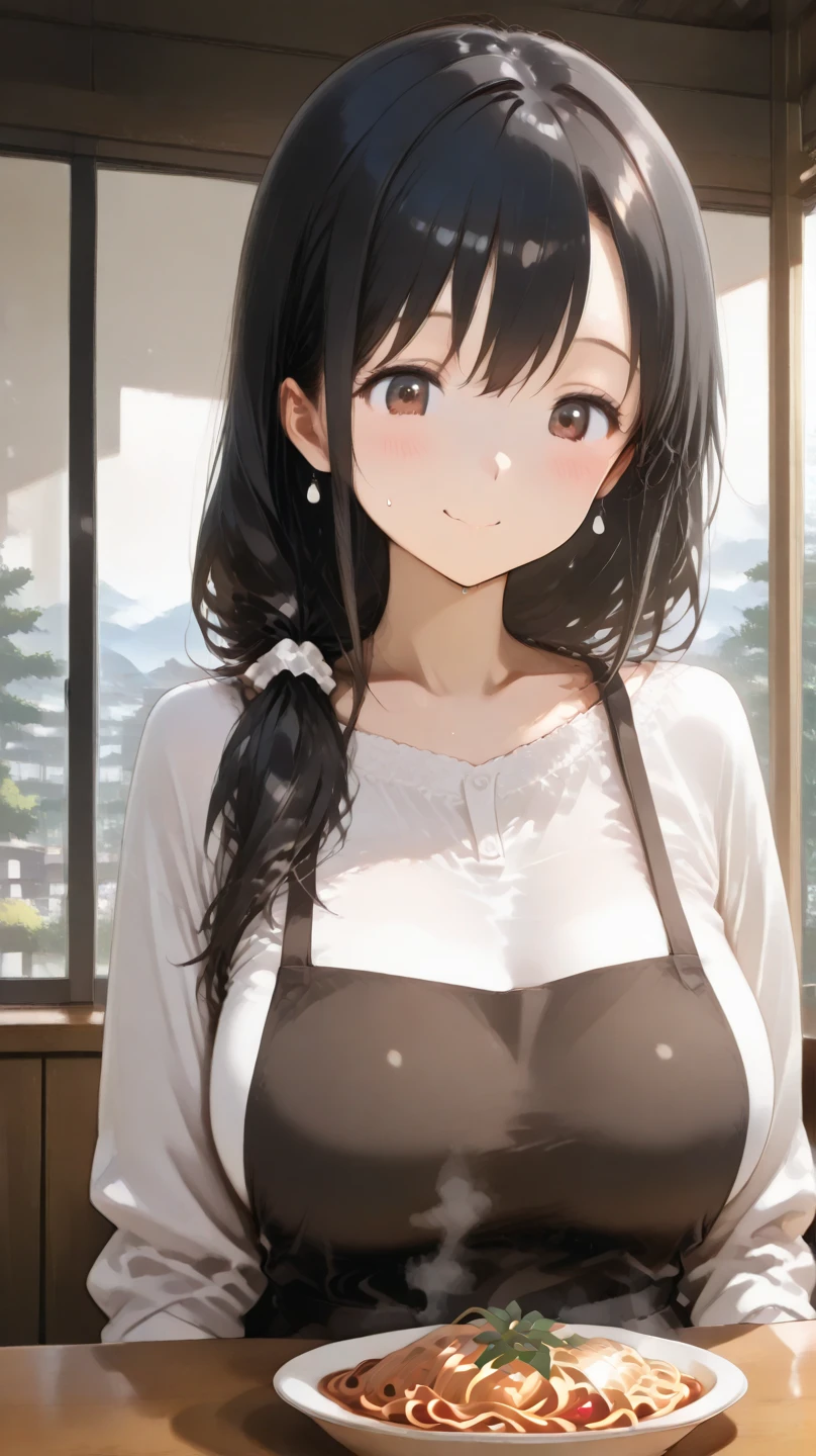 (sweat:1.2)、holding an ice cream, (looking away:1.5), A close-up of your face、Biologically correct five fingers、Cleavage、Realistic, real person, (pale skin: 1.2), RAW photo, photorealistic, shiny skin, shiny hair、(A 25-year-old woman with medium-length hair and bangs) and (wavy hair) and (brown hair) and (orange eyes) , (sundress) and (white) 、(panicking:1.2), The background is the living room、Alone、Are standing