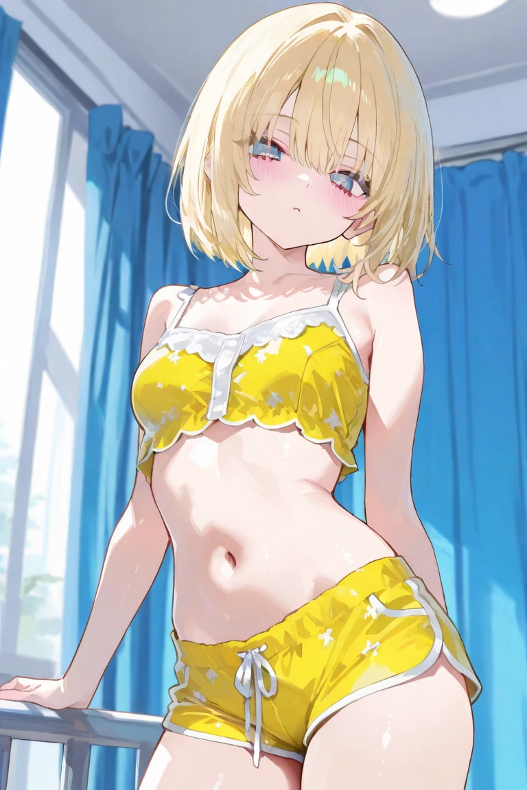 8k,1girl, kagamine rin,game cg, solo, looking viewer, cinematic angle, masterpiece, best quality,happy ,flat chest,face,hair ribbon ,blush,JK,JC,closed mouth,A gentle smile,A gentle smile,:o,micro bikini costume ,super micro bikini costume,very micro bikini costume,micro bikini,detailed skin
