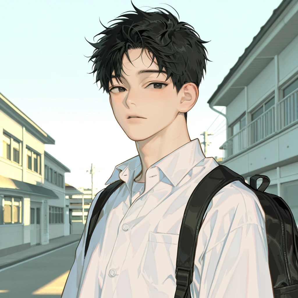 masterpiece, best quality, high quality, 1boy, solo, male focus, looking at viewer, upper body, <lora:haruya_nanjou:0.84>, haruya_nanjou, brown hair, two-tone hair, black hair, realistic, school uniform